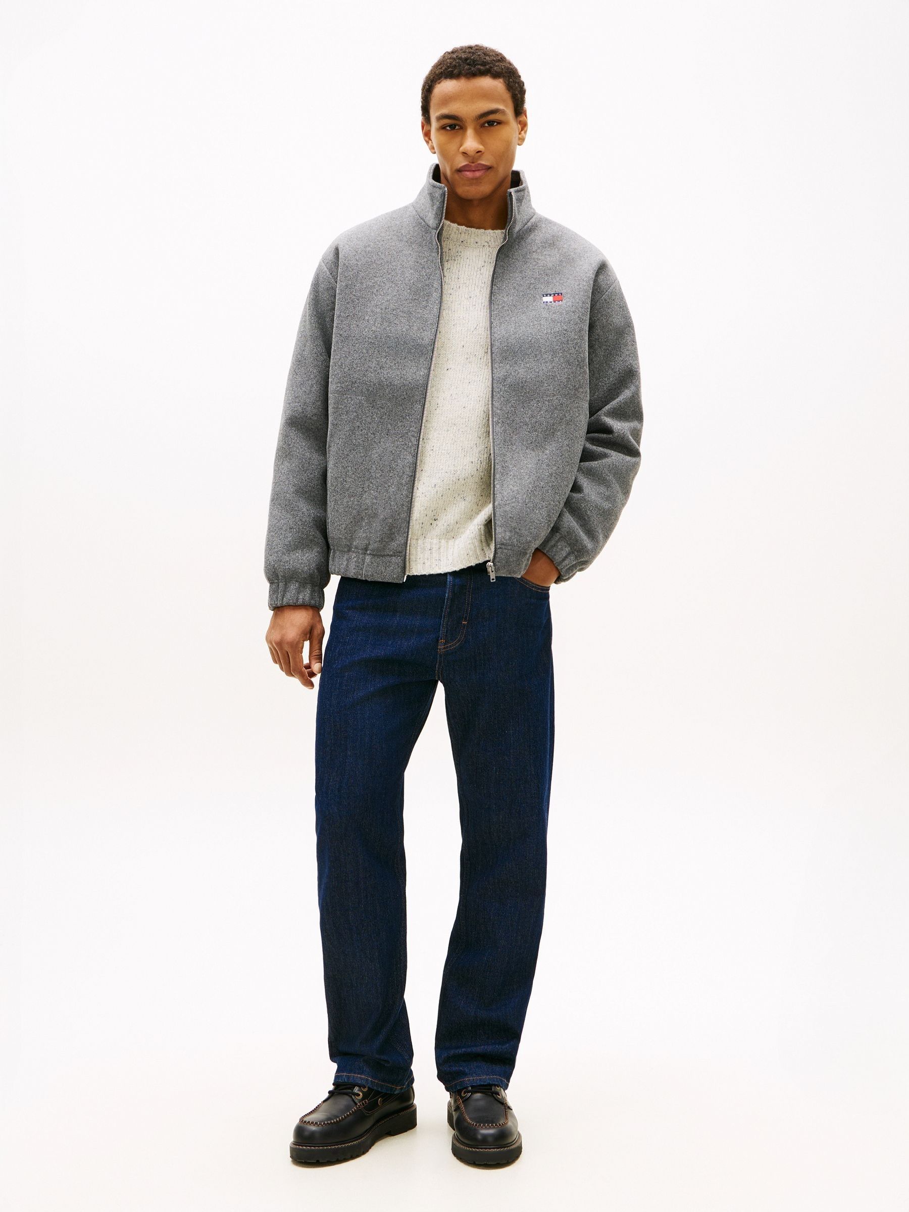 Buy Tommy Jeans Grey Relaxed Wool Padded Jacket from Next Netherlands