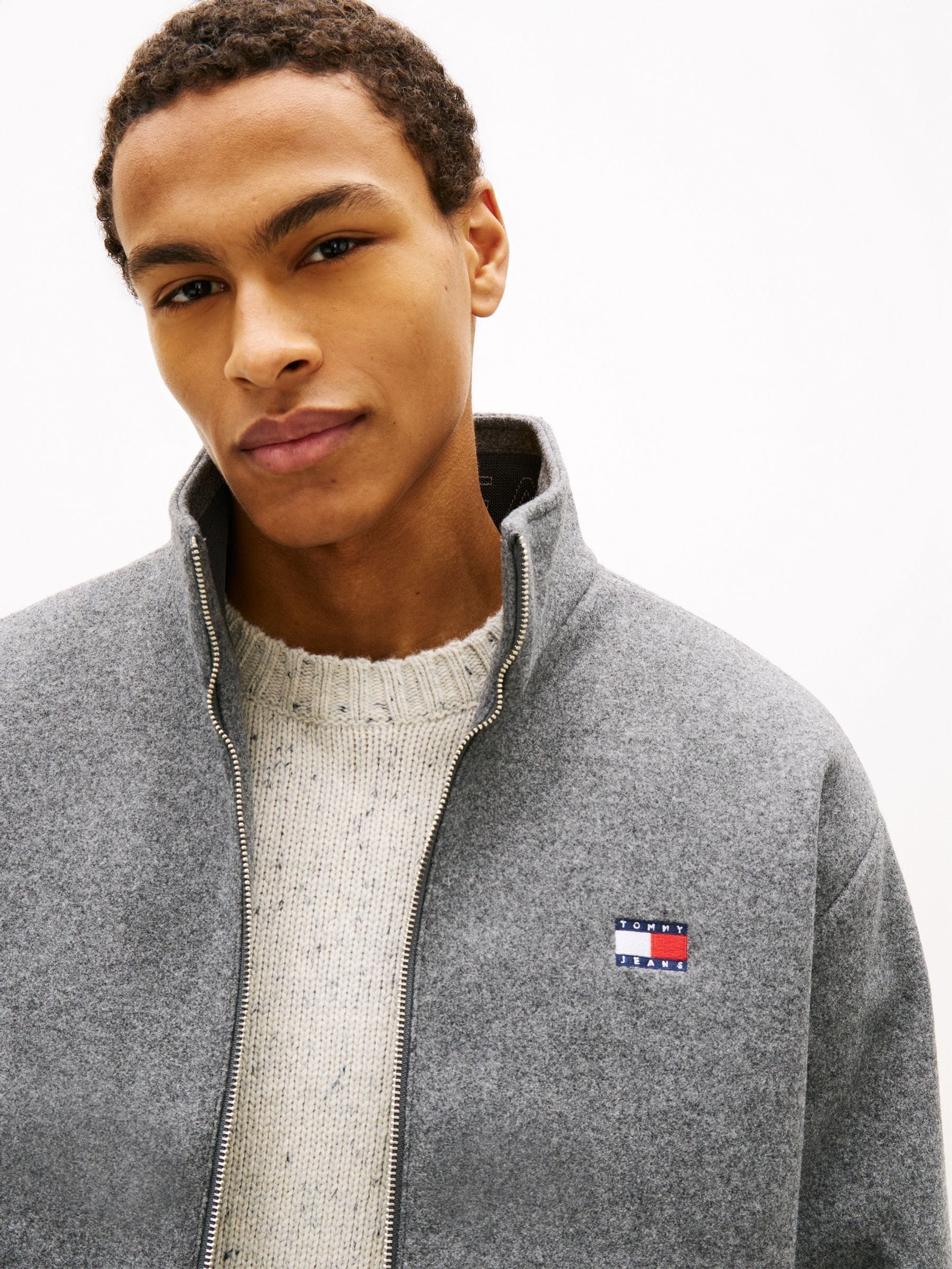 Buy Tommy Jeans Grey Relaxed Wool Padded Jacket from Next Netherlands