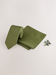 أخضر - طقم ربطة عنق ومنديل جيب وبروش - Image 1 of 4