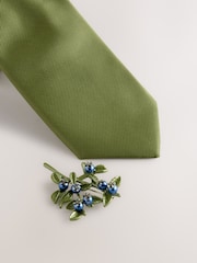 أخضر - طقم ربطة عنق ومنديل جيب وبروش - Image 2 of 4