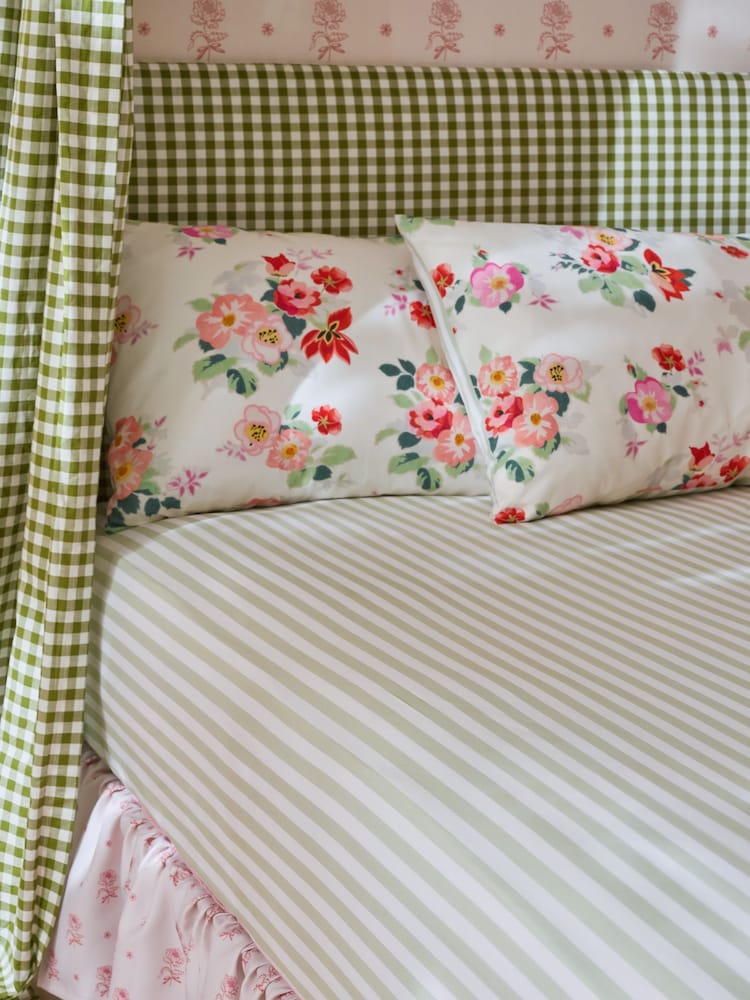 Cath Kidston Green Stripe 100% Cotton Deep Fitted Sheet - Image 1 of 2