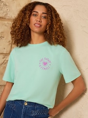 Aqua Blue, mai puternici împreună - Love & Roses Printed Crew Neck T-Shirt - Imaginea 1 din 4