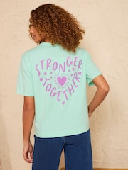 Aqua Blue, mai puternici împreună - Love & Roses Printed Crew Neck T-Shirt - Imaginea 2 din 4