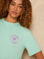 Aqua Blue, mai puternici împreună - Love & Roses Printed Crew Neck T-Shirt - Imaginea 3 din 4