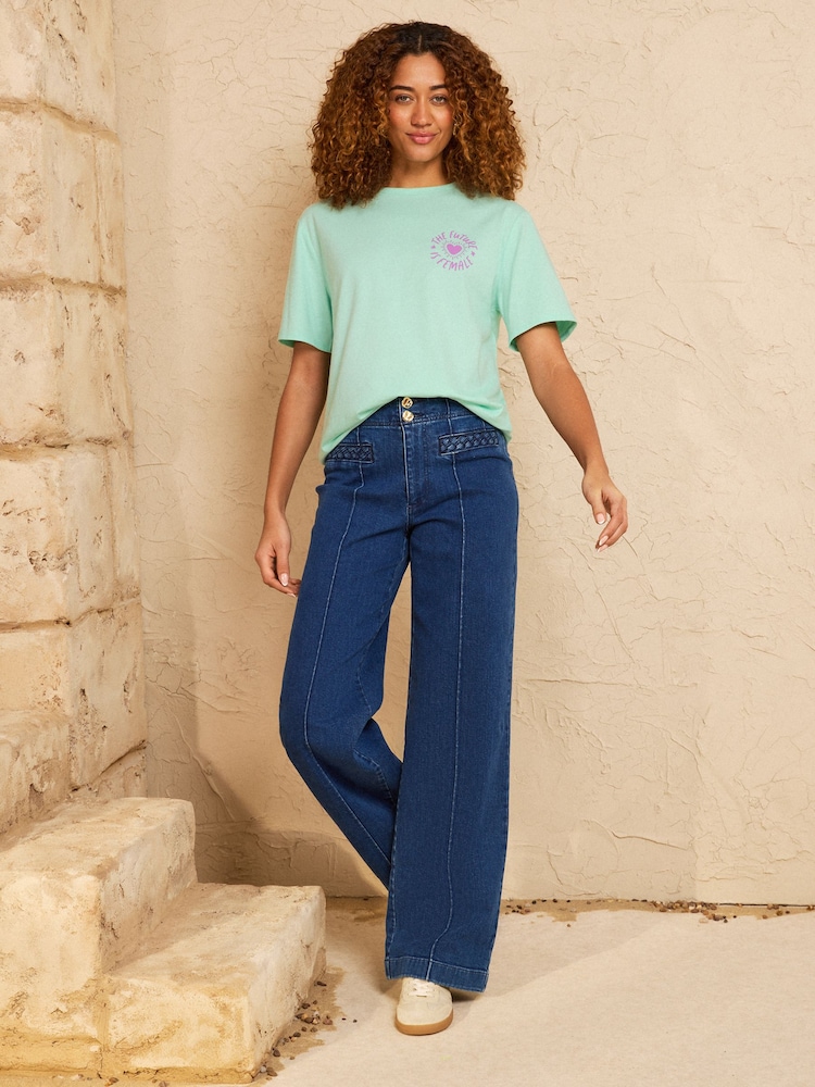 Aqua Blue, mai puternici împreună - Love & Roses Printed Crew Neck T-Shirt - Imaginea 4 din 4