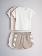 The Set 2 Pack Short Sleeve Rib TShirt and Short Sets Pink/White/Brown - Image 2 of 10