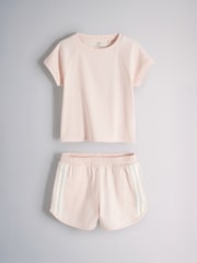 The Set 2 Pack Short Sleeve Rib TShirt and Short Sets Pink/White/Brown - Image 7 of 10