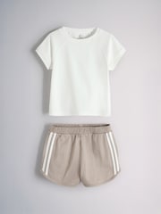 The Set 2 Pack Short Sleeve Rib TShirt and Short Sets Pink/White/Brown - Image 8 of 10