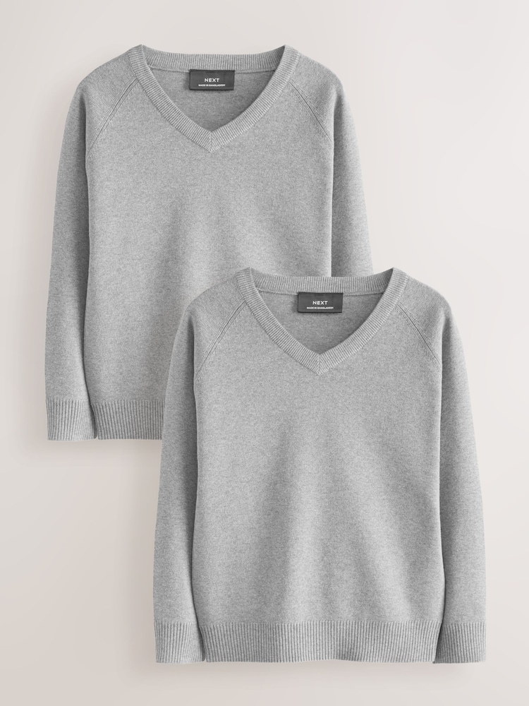 Light Grey 2 Pack Knitted V-Neck School Jumper (3-16yrs) - Image 1 of 6 Light Grey 2 Pack Knitted V-Neck School Jumper (3-16yrs) - Image 1 of 6
