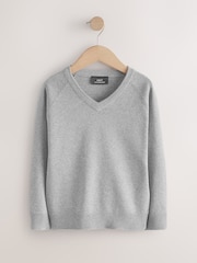 Light Grey 2 Pack Knitted V-Neck School Jumper (3-16yrs) - Image 3 of 6