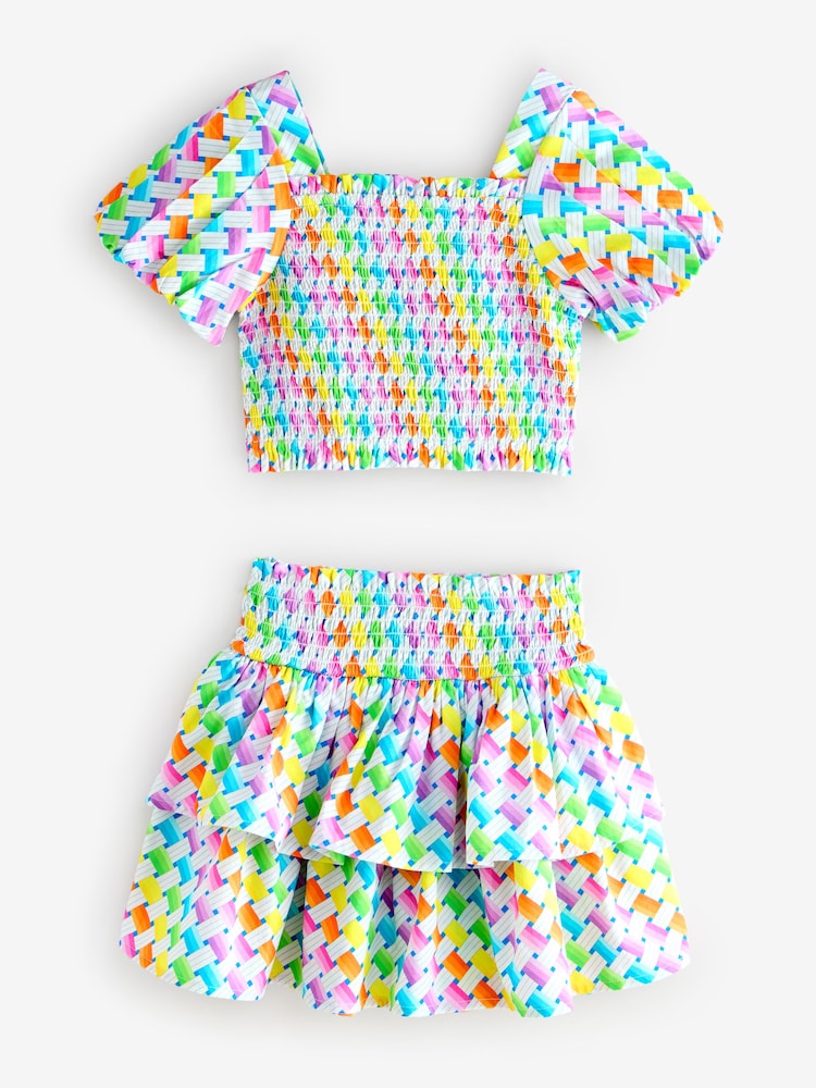 Olivia Rubin Shirred Puff Sleeve Multi Top & Tiered Skirt Set 2 Piece - Image 1 of 5