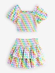 Olivia Rubin Shirred Puff Sleeve Multi Top & Tiered Skirt Set 2 Piece - Image 2 of 5