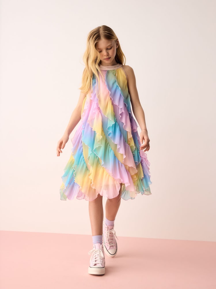 Olivia Rubin Ombre Mesh Waterfall Halter Dress - صورة 1 من 9