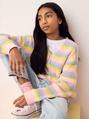 Olivia Rubin Pastel Stripe Knitted Cardigan - Image 4 of 7