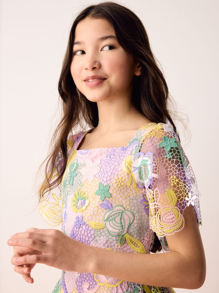 chinese dress ladies Lola Pink Guipure Lace Dress – Olivia Rubin
