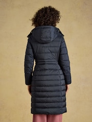 Joules Windborough Navy Showerproof Longline Padded Coat with Hood - Image 2 of 11
