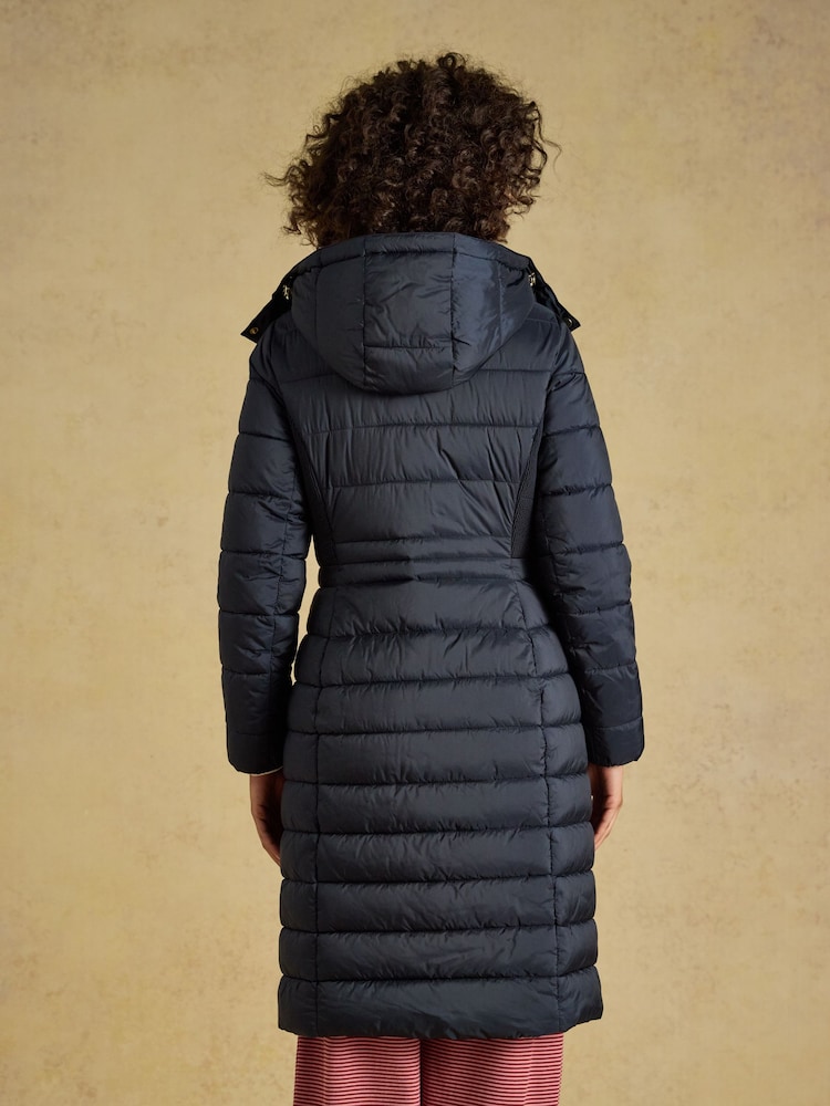 Joules Windborough Navy Showerproof Longline Padded Coat with Hood - Image 2 of 11 Joules Windborough Navy Showerproof Longline Padded Coat with Hood - Image 2 of 11