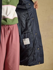 Joules Windborough Navy Showerproof Longline Padded Coat with Hood - Image 5 of 11