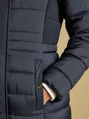 Joules Windborough Navy Showerproof Longline Padded Coat with Hood - Image 6 of 11