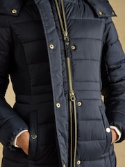 Joules Windborough Navy Showerproof Longline Padded Coat with Hood - Image 8 of 11