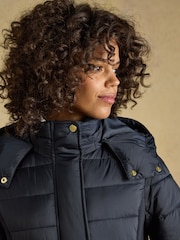 Joules Windborough Navy Showerproof Longline Padded Coat with Hood - Image 9 of 11