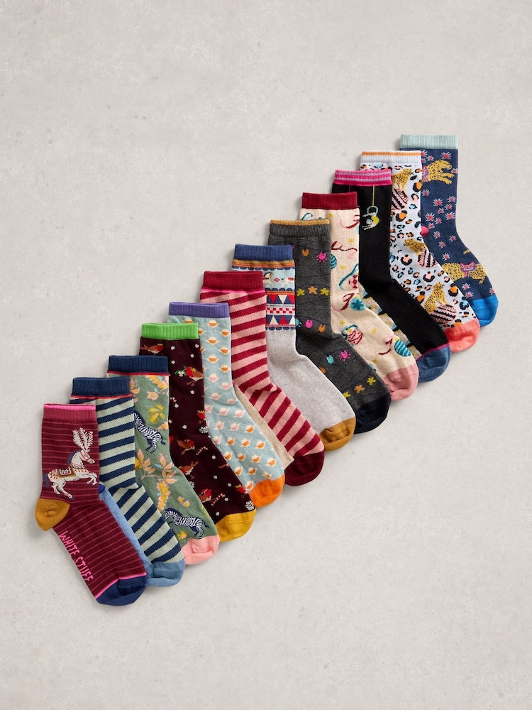 White Stuff Pink Advent Calendar Socks 12 Pairs - Image 2 of 6 White Stuff Pink Advent Calendar Socks 12 Pairs - Image 2 of 6