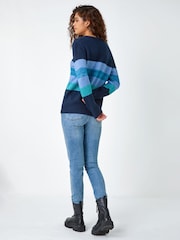 Roman Blue Shimmer Stripe Stretch Jumper - Image 3 of 5