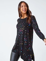Roman Black Metallic Spot Print Asymmetric Jumper - Image 1 of 5