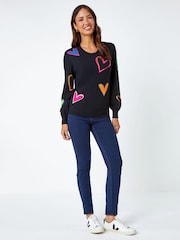 Roman Black Heart Print Knitted Jumper - Image 1 of 5