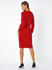 Roman Red Chain Detail Wrap Midi Stretch Dress - Image 3 of 5
