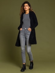 Roman Black Fluffy Hooded Cardigan - Image 1 of 5