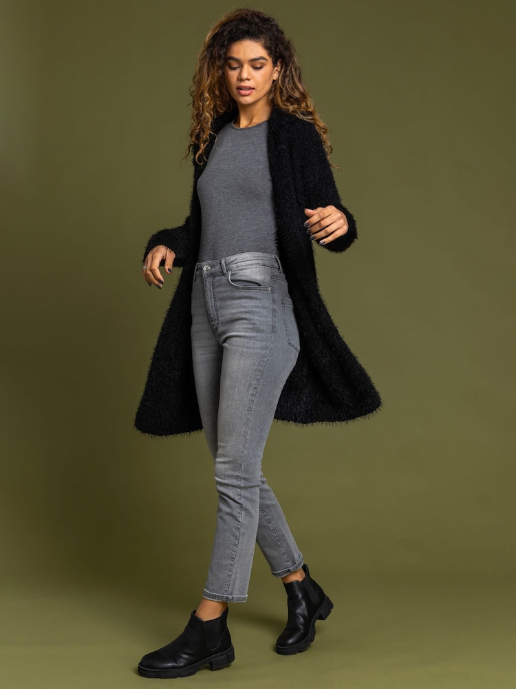 Roman Black Fluffy Hooded Cardigan - Image 2 of 5
