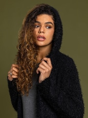 Roman Black Fluffy Hooded Cardigan - Image 5 of 5
