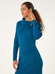 Azul - Roman Button Detail Roll Neck Jumper Dress - Imagen 2 de 5
