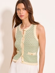 Lipsy Green Crochet Stitchy Tipped Scallop Knit Waistcoat Top - Image 1 of 4