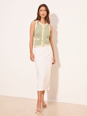 Lipsy Green Crochet Stitchy Tipped Scallop Knit Waistcoat Top - Image 3 of 4