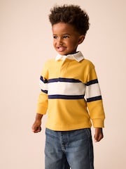 Yellow/White Long Sleeve Rugby Polo Top (3mths-7yrs) - Image 1 of 4