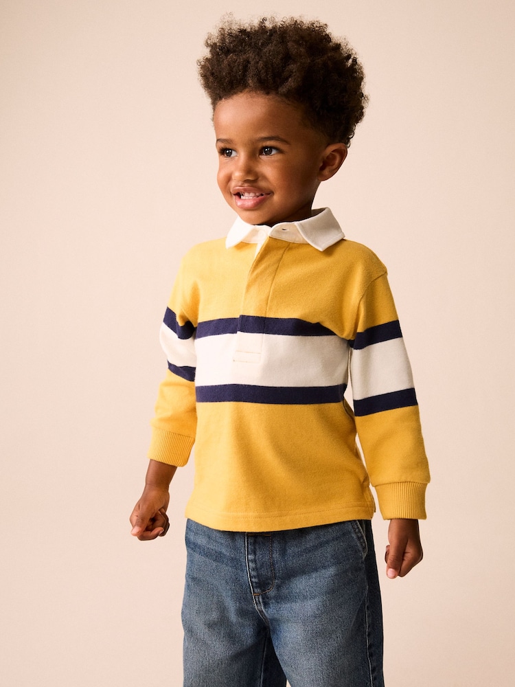 Yellow/White Long Sleeve Rugby Polo Top (3mths-7yrs) - Image 1 of 4
