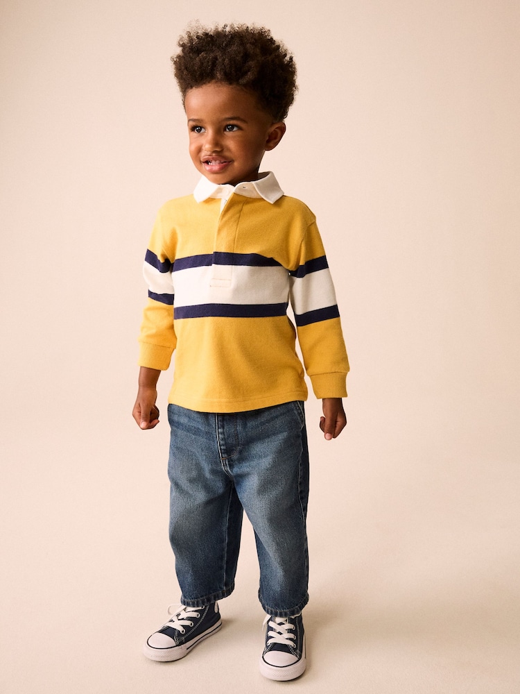 Yellow/White Long Sleeve Rugby Polo Top (3mths-7yrs) - Image 2 of 4