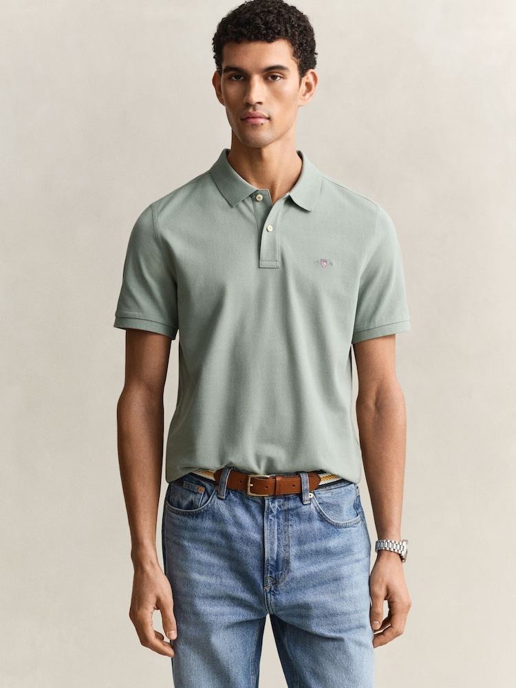 GANT Green Shield Logo Pique Cotton Polo Shirt - Image 1 of 5 GANT Green Shield Logo Pique Cotton Polo Shirt - Image 1 of 5