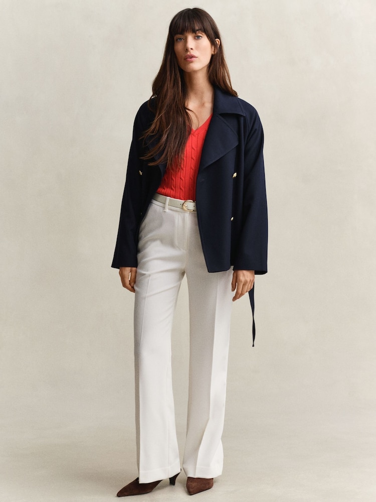 GANT Red Stretch Cotton Cable Knit V-Neck Jumper - Image 1 of 5 GANT Red Stretch Cotton Cable Knit V-Neck Jumper - Image 1 of 5