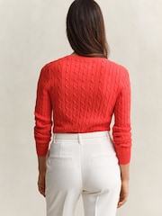 GANT Red Stretch Cotton Cable Knit V-Neck Jumper - Image 3 of 5