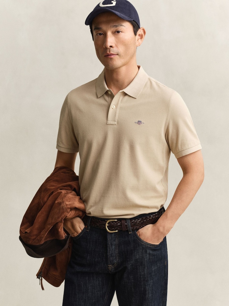 GANT Natural Shield Logo Pique Cotton Polo Shirt - Image 1 of 5 GANT Natural Shield Logo Pique Cotton Polo Shirt - Image 1 of 5