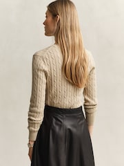 GANT Natural Stretch Cotton Cable Knit V-Neck Jumper - Image 3 of 5
