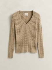 GANT Natural Stretch Cotton Cable Knit V-Neck Jumper - Image 5 of 5
