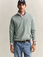GANT Green Shield Logo Quarter Zip Jersey Sweatshirt - Image 2 of 5