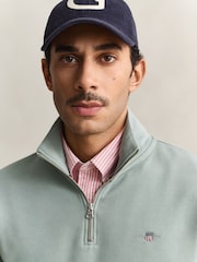 GANT Green Shield Logo Quarter Zip Jersey Sweatshirt - Image 4 of 5