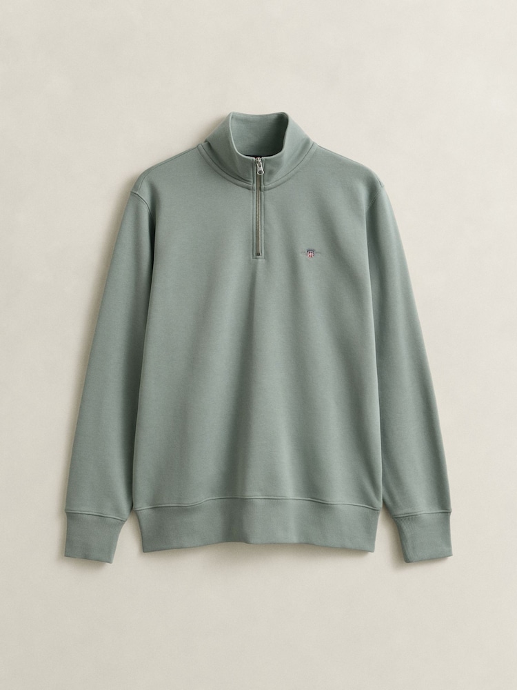 GANT Green Shield Logo Quarter Zip Jersey Sweatshirt - Image 5 of 5