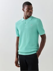 albastru melanj - GANT Micro Textured Cotton Knit Polo Shirt - Imaginea 1 din 6