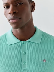 albastru melanj - GANT Micro Textured Cotton Knit Polo Shirt - Imaginea 4 din 6